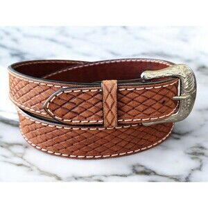 TWISTED X Western Ranger Rough Out Leather Belt WAFFLE Pattern Size 46 XIB-20